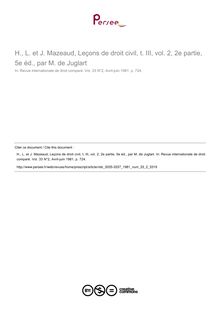 H., L. et J. Mazeaud, Leçons de droit civil, t. III, vol. 2, 2e partie, 5e éd., par M. de Juglart - note biblio ; n°2 ; vol.33, pg 724-724