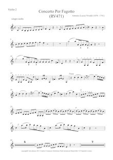 Partition violons II, basson Concerto en C major, RV 471, C, Vivaldi, Antonio