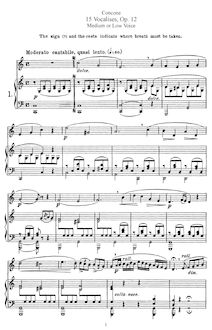 Partition complète pour medium ou low voix, Quinze vocalises pour soprano ou mezzo-soprano, servant d’études de perfectionnement