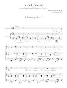 Partition , Von ewiger Liebe (Low voix, A minor), 4 chansons, 4 Gesänge