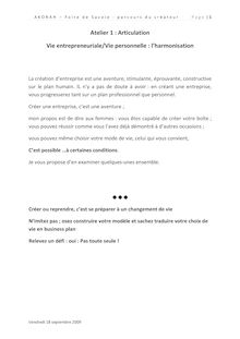 Atelier 1 : Articulation Vie entrepreneuriale/Vie  personnelle : l ...