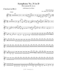 Partition clarinette 2, Symphony No.31, D major, Rondeau, Michel par Michel Rondeau