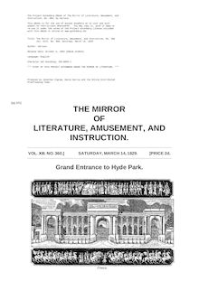 The Mirror of Literature, Amusement, and Instruction - Volume 13, No. 360, March 14, 1829