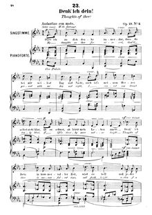 Partition No.2 - Denk  ich dein! (Thoughts of thee!) [Low voix], Sechs Gesänge, Op.21
