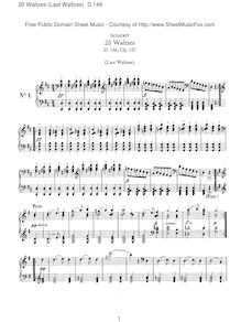 Partition complète, 20 valses (dernier valses), D.146 (Op.127), Schubert, Franz
