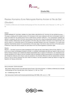 Restes Humains d une Nécropole Kerma Ancien à l Ile de Saï (Soudan) - article ; n°1 ; vol.3, pg 73-82