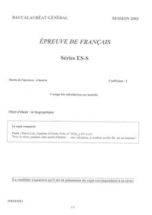 Baccalaureat 2003 francais sciences economiques et sociales