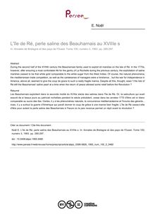 L île de Ré, perle saline des Beauharnais au XVIIIe s - article ; n°3 ; vol.100, pg 285-297