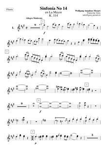 Partition flûte 1/2, Symphony No.14, A major, Mozart, Wolfgang Amadeus
