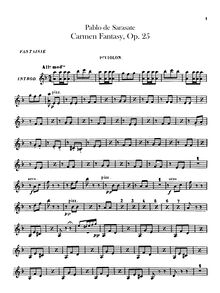 Partition violons I, II, Carmen Concert Fantasy, Op 25, Sarasate, Pablo de