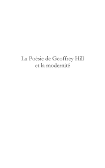 La poésie de Geoffrey Hill et la modernité