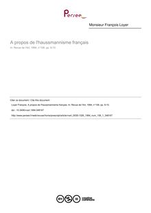A propos de l haussmannisme français - article ; n°1 ; vol.106, pg 9-10