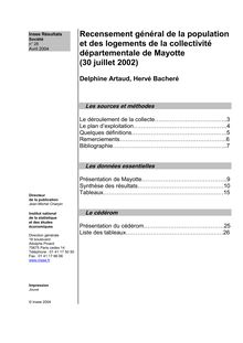 Recensement général de la population et des logements de la collectivité départementale de Mayotte (30 juillet 2002)