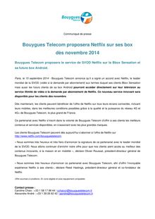 Bouygues Telecom proposera Netflix - Communiqué 