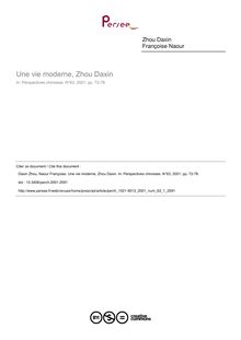 Une vie moderne, Zhou Daxin - article ; n°1 ; vol.63, pg 72-78