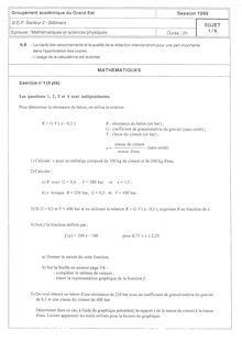 Mathématiques - Sciences physiques 1999 BEP - Techniques du toit