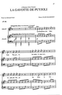 Partition complète (G Major: soprano, baryton et piano), La gavotte de Puyjoli