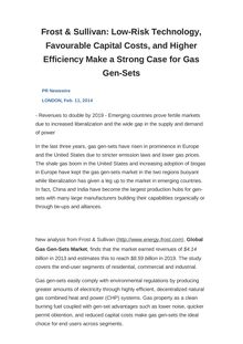 Frost & Sullivan: Low-Risk Technology, Favourable Capital Costs, and Higher Efficiency Make a Strong Case for Gas Gen-Sets