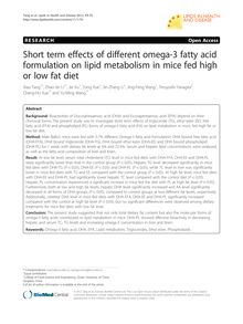Short term effects of different omega-3 fatty acid formulation on lipid metabolism in mice fed high or low fat diet
