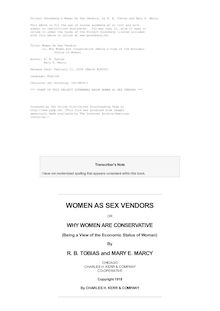 Women As Sex Vendors - or, Why Women Are Conservative (Being a View of the Economic - Status of Woman)