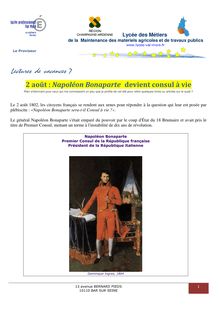 lectures de vacances 7 - le 2 AOUT 1802 - NapolEon Bonaparte ...