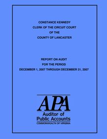 Constance Kennedy Clerk of the Circuit Court of the County of Lancaster report on audit for the period