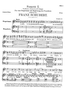 Partition voix + partition de piano, Sonett, D.628, Sonnet I, Schubert, Franz