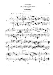 Partition complète, Reminiscences  de l opéra  Mazeppa , Op.83, Fantaisie pour le Piano sur l opera Mazeppa de P. Tschaikowsky