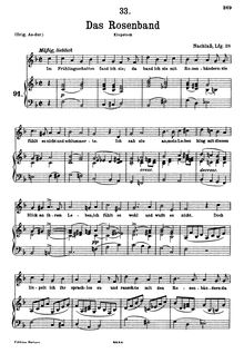 Partition complète, transposition pour low voix, Das Rosenband, D.280