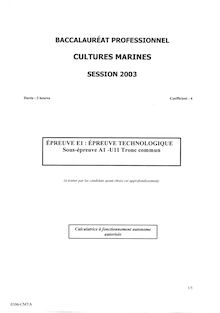 Techniques de production 2003 Bac Pro - Cultures marines