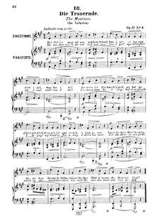 Partition No.4 - Die Trauernde (pour Mourner), 6 Gesänge, Op.17