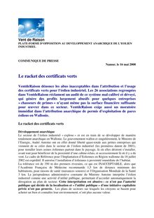 Le racket des certificats verts - COMMUNIQUE DE PRESSE
