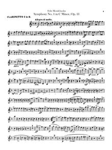 Partition clarinette 1, 2 (B♭), Symphony No.1 en C minor, Sinfonia XIII