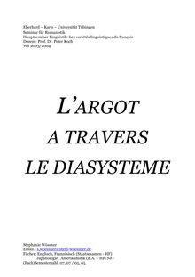 L'ARGOT A TRAVERS LE DIASYSTEME