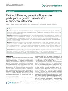Factors influencing patient willingness to participate in genetic research after a myocardial infarction