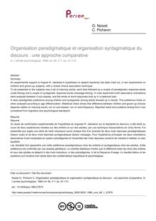 Organisation paradigmatique et organisation syntagmatique du discours : une approche comparative - article ; n°1 ; vol.66, pg 91-110