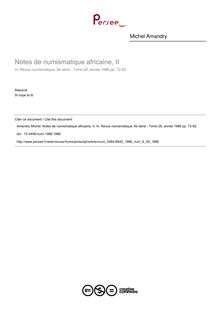 Notes de numismatique africaine, II - article ; n°28 ; vol.6, pg 72-82