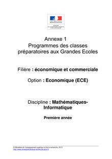 Programme des Classes Préparatoires aux Grandes Ecoles filière ECE 2013-2014