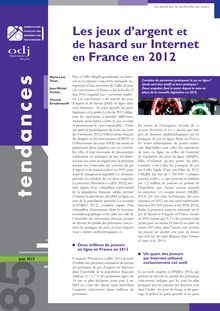 Les jeux d’argent et de hasard sur Internet en France en 2012 (OFDT)