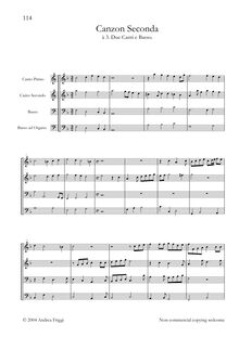 Partition complète, Canzon Seconda à 3 Due Canti e Basso, Frescobaldi, Girolamo