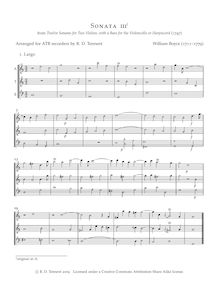 Partition Sonata No.3, 12 sonates pour 2 violons avec a basse pour pour violoncelle ou Harpsicord