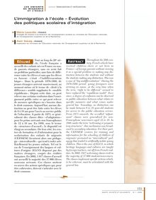 L’immigration à l’école – Évolution des politiques scolaires d’intégration - article ; n°1 ; vol.4, pg 153-163