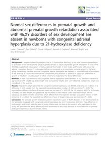 Normal sex differences in prenatal growth and abnormal prenatal growth retardation associated with 46,XY disorders of sex development are absent in newborns with congenital adrenal hyperplasia due to 21-hydroxylase deficiency
