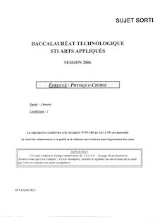 Physique - Chimie 2006 S.T.I (Arts Appliqués) Baccalauréat technologique