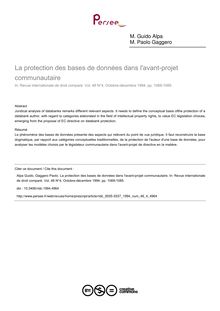 La protection des bases de données dans l avant-projet communautaire - article ; n°4 ; vol.46, pg 1069-1085
