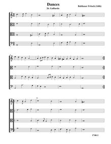 Partition Galliarda en A minor - partition complète (Tr T T B), pavanes et Galliards à 4 par Balthasar Fritsch