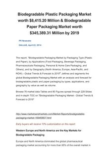 Biodegradable Plastic Packaging Market worth $8,415.20 Million & Biodegradable Paper Packaging Market worth $345,389.31 Million by 2019