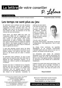 La Lettre de votre Conseiller Pascal Leleux N°24 de décembre 2012
