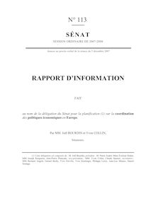 Rapport d information fait au nom de la délégation du Sénat pour la planification sur la coordination des politiques économiques en Europe (Tome I)