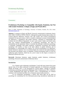 Evolutionary psychology is compatible with equity feminism, but not with gender feminism: A reply to Eagly and Wood (2011)